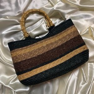 Striped straw hand bag